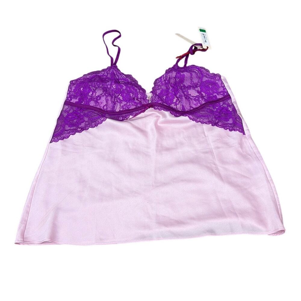 Skarlett Blue MINX Satin camisole violet rose with lace trim overlay Size Large